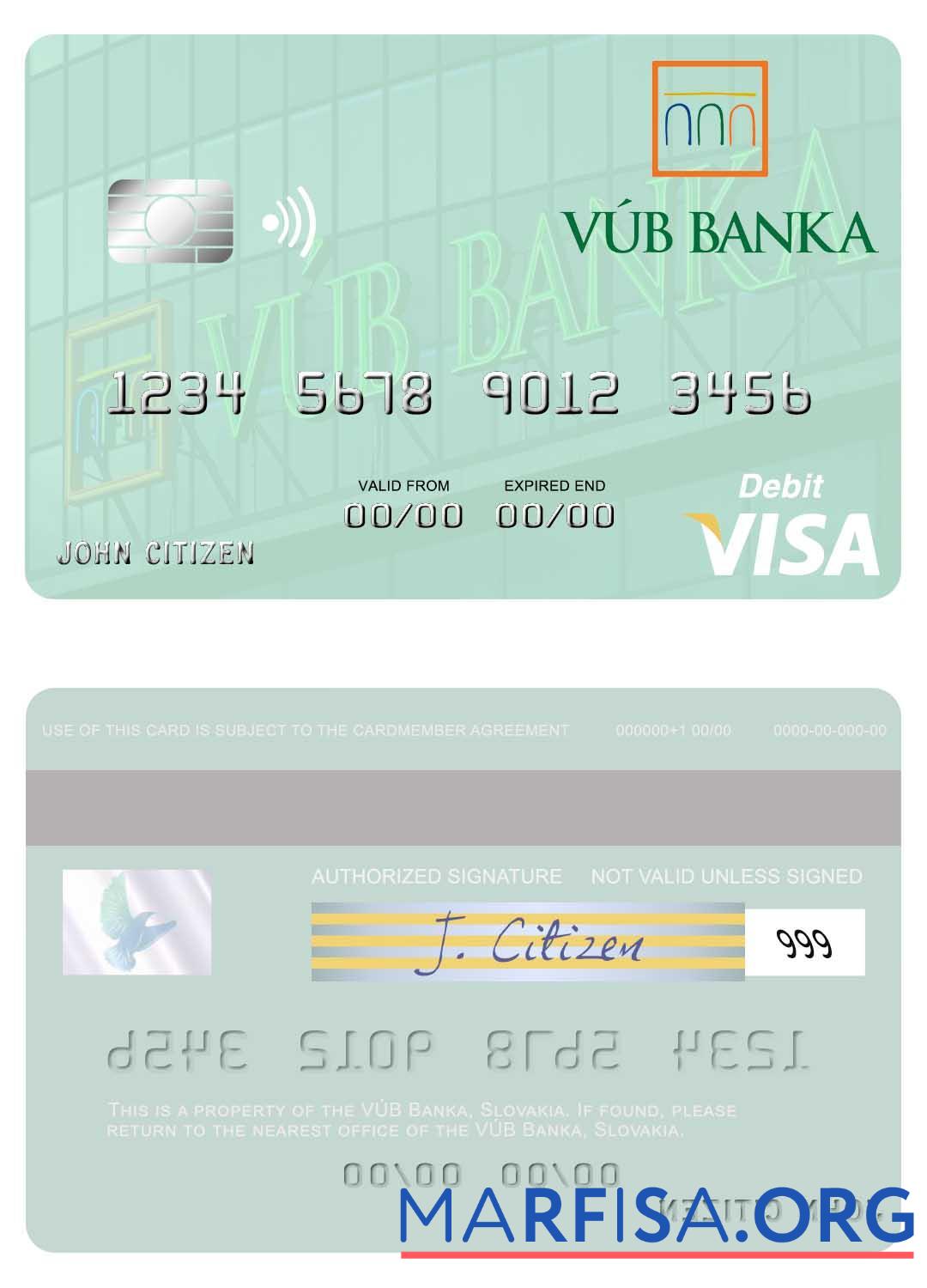 Realistic Slovakia VÚB Banka visa debit card example